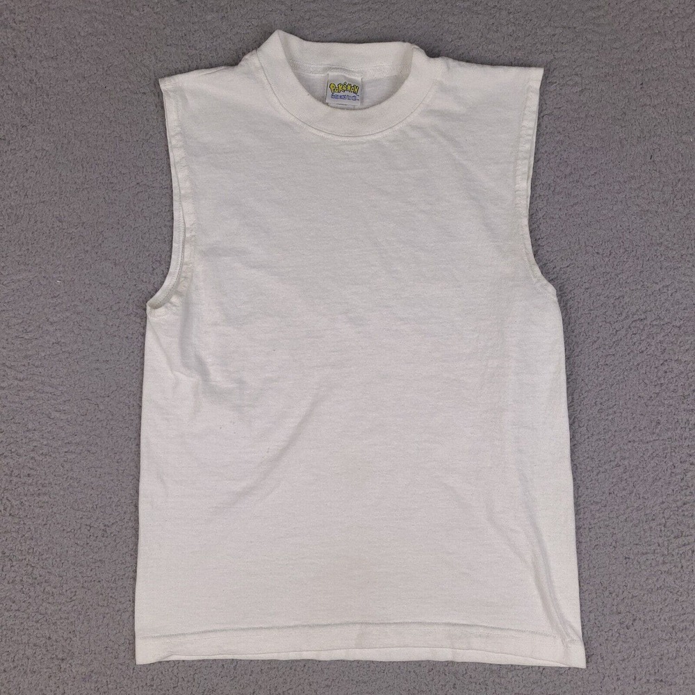Pokemon T-Shirt Mens Small White Plain‎ Sleeveless Gotta Catch 'em All Nintendo
